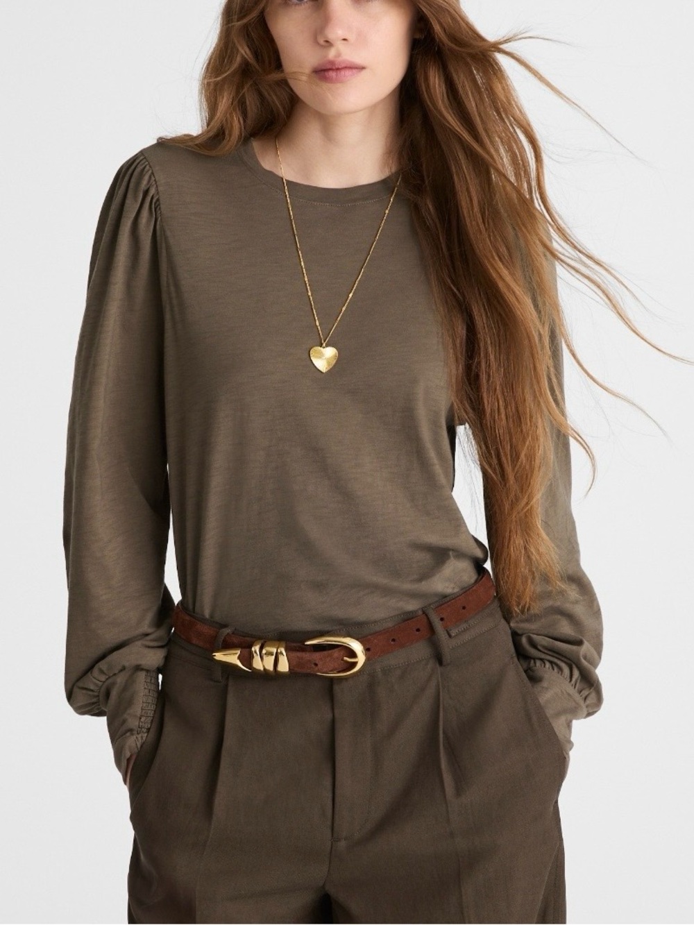 Madewell Smocked long sleeve olive green top size L
